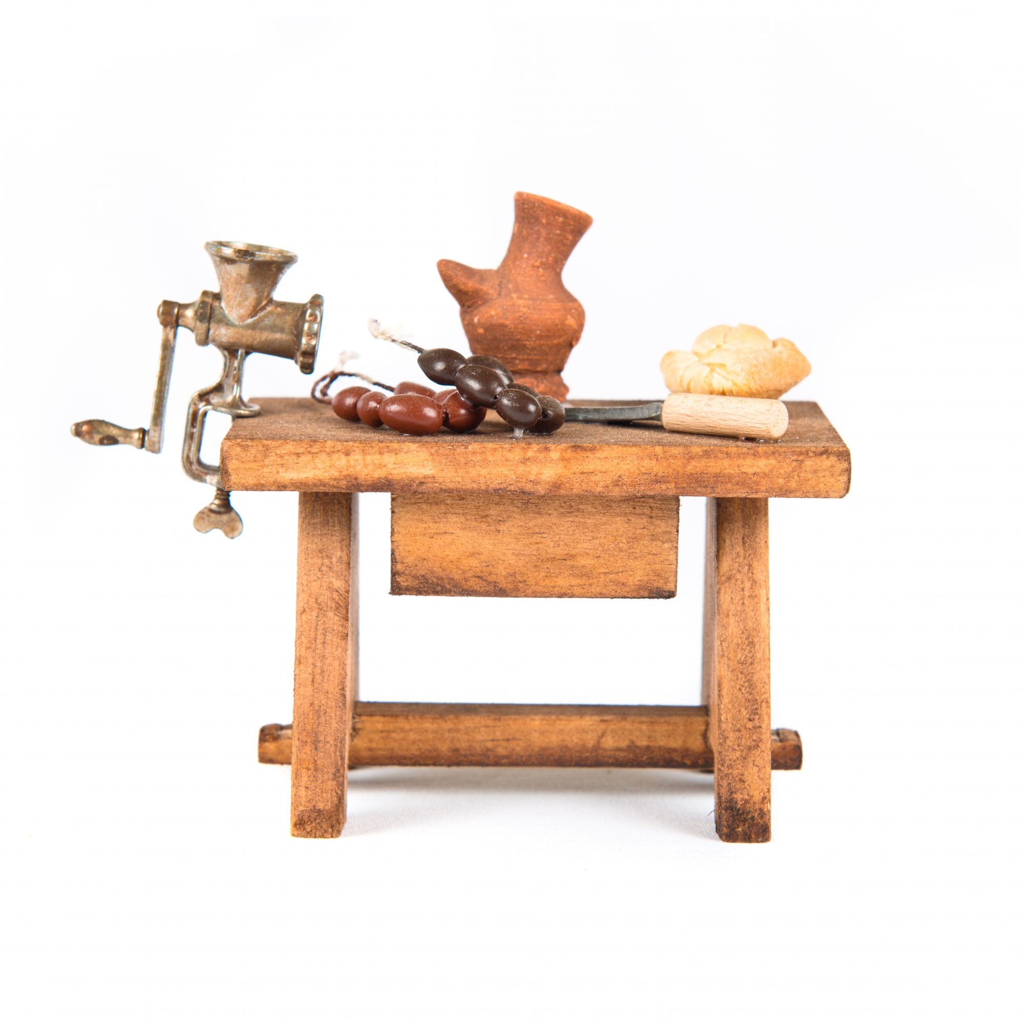 Small workshop table with local produce and tools